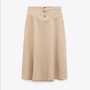 Zara Linen Blend Midi Skirt
